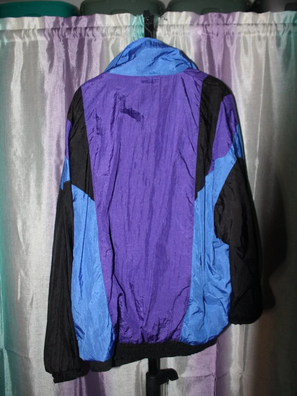 Vintage 90s Colorblock Windbreaker Jacket Mens XL Purple Blue Retro - Picture 2 of 3